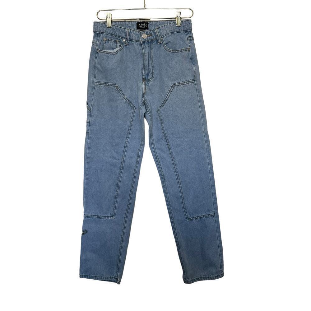 Boohoo Man Cargo Jeans Mens 28 Light Blue Denim Streetwear‎ Skater Casual